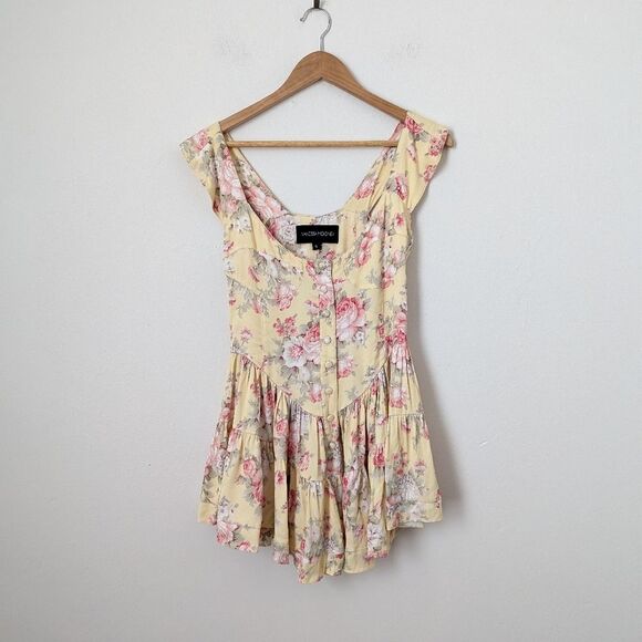 Vanessa Mooney yellow rose floral Elisabeth basque waist princess romper dress - Picture 2 of 6